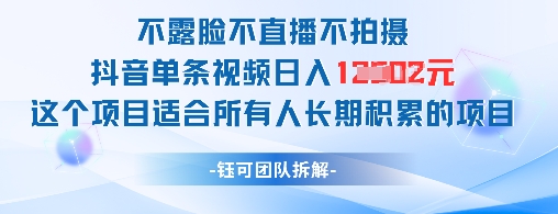 不露脸不直播不拍摄抖音单条视频日入1k+这个项目适合所有人长期积累的项目9-91创业网