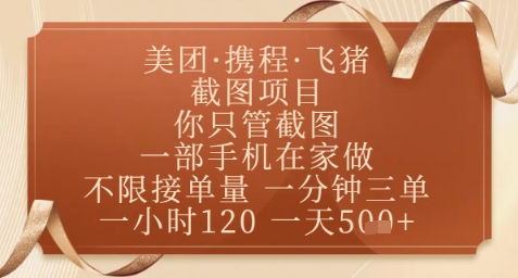 飞猪美团截图项目，你只管截图，一部手机在家做，正规平台无套路，一天5张+【揭秘】9-91创业网