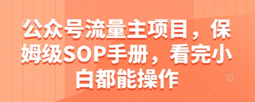 公众号流量主项目，保姆级SOP手册，看完小白都能操作9-91创业网