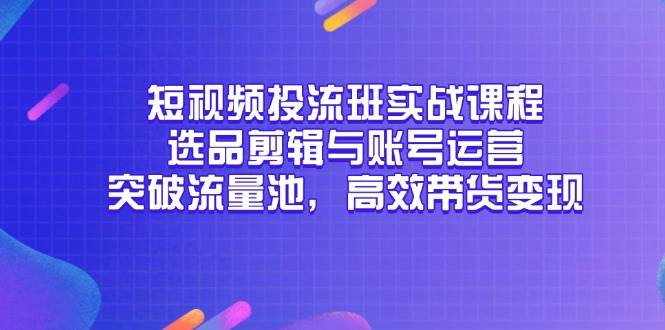 （14868期）短视频投流班实战课程，选品剪辑与账号运营，突破流量池，高效带货变现9-91创业网