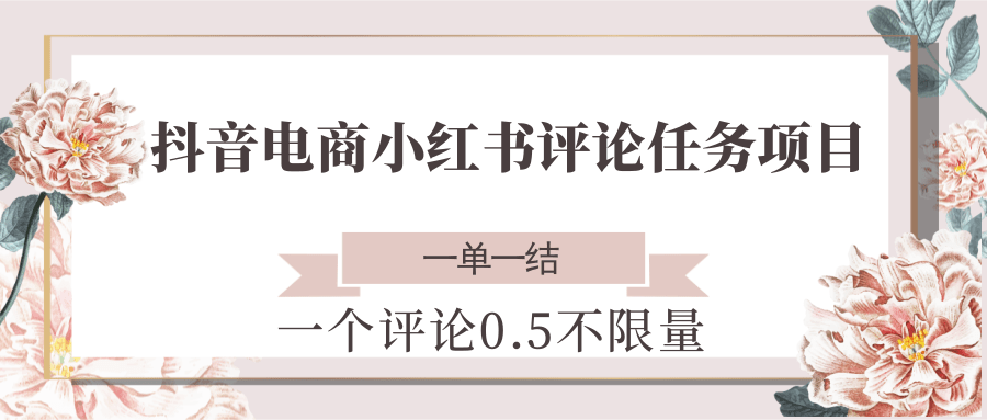 抖音电商小红书评论任务项目，一个评论0.5，一单一结 不限量9-91创业网