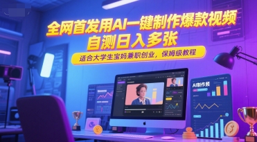 全网首发用AI一键制作爆款视频，自测日入多张，适合大学生宝妈兼职创业，保姆级教程9-91创业网